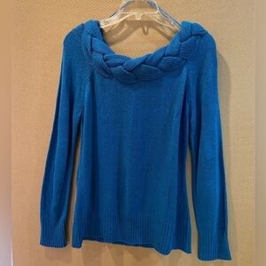 John Paul Richard Braided Neckline Long Sleeve Blue Sweater  Size L